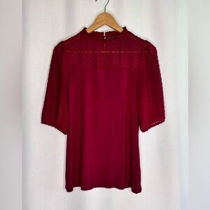SUZY SHIER Wine Red High Neck Blouse